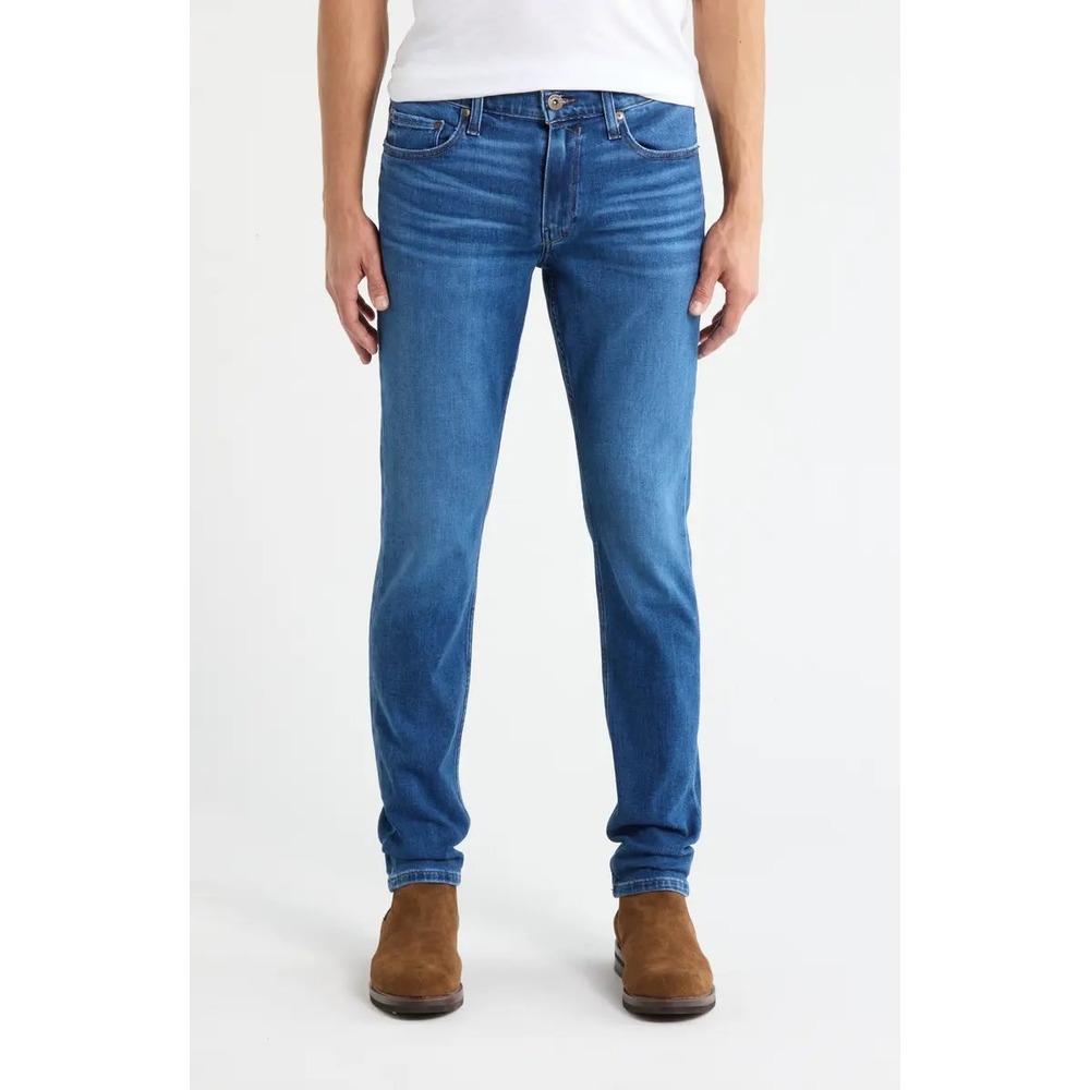 PAIGE Lennox Slim Fit Jeans Men Blue Wash Distressed Size 30x30
